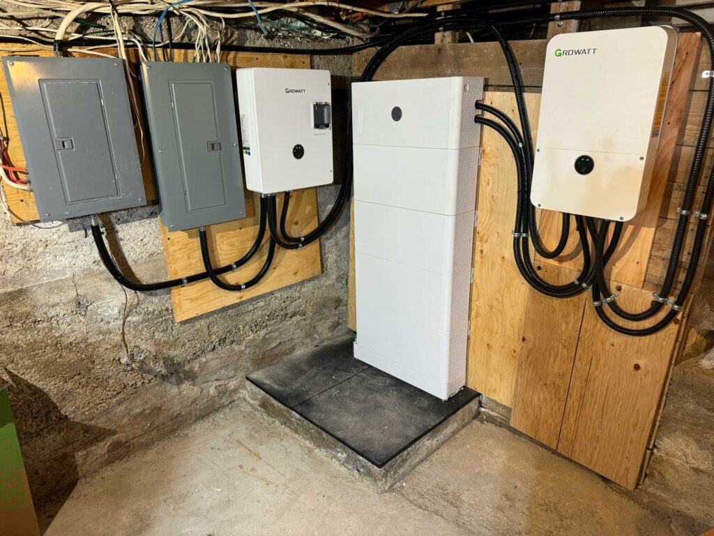 Closeup on solar battery backup system installed by Quebec Solar.